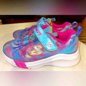Skechers girls 8.5 Velcro pink purple blue